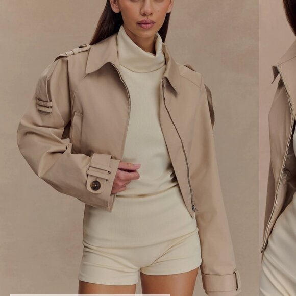 NWT. MESHKI Frank Cropped Collared Jacket - Camel - Picture 2 of 5